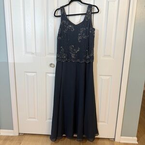 J Kara Navy Blue Embellished Maxi Dress. EUC
